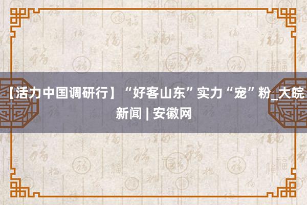 【活力中国调研行】“好客山东”实力“宠”粉_大皖新闻 | 安徽网