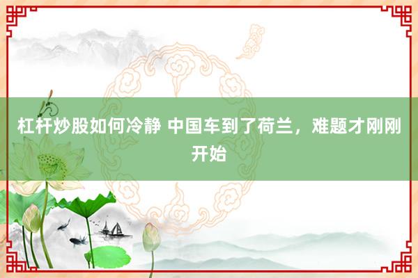 杠杆炒股如何冷静 中国车到了荷兰，难题才刚刚开始